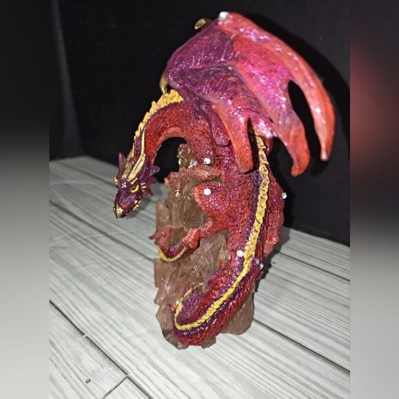 Vintage Red Pink Crawling Dragon Statue Fantasy Myth Collectible Decor - Picture 7 of 12